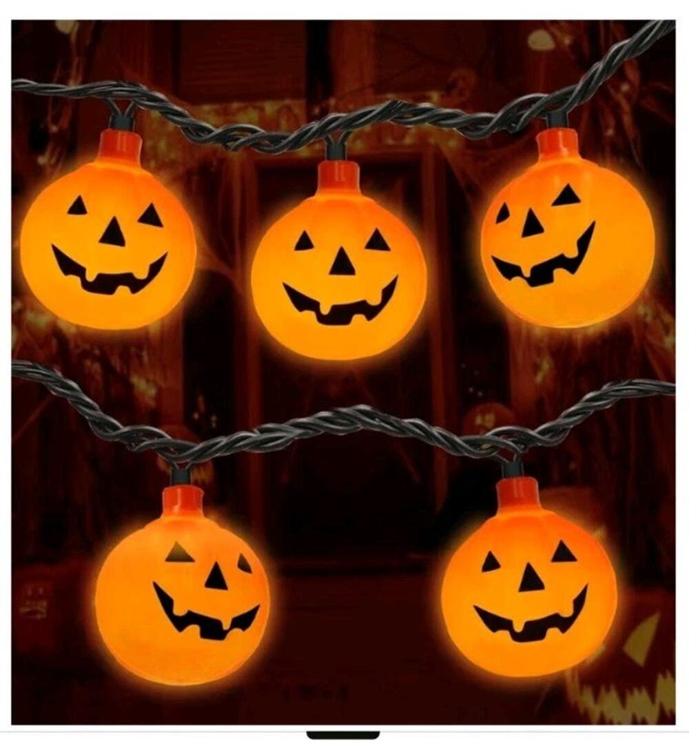 3 Halloween Decorations Pumpkin String Lights 10 LED 8.5FT Jack-O-Lantern Lights
